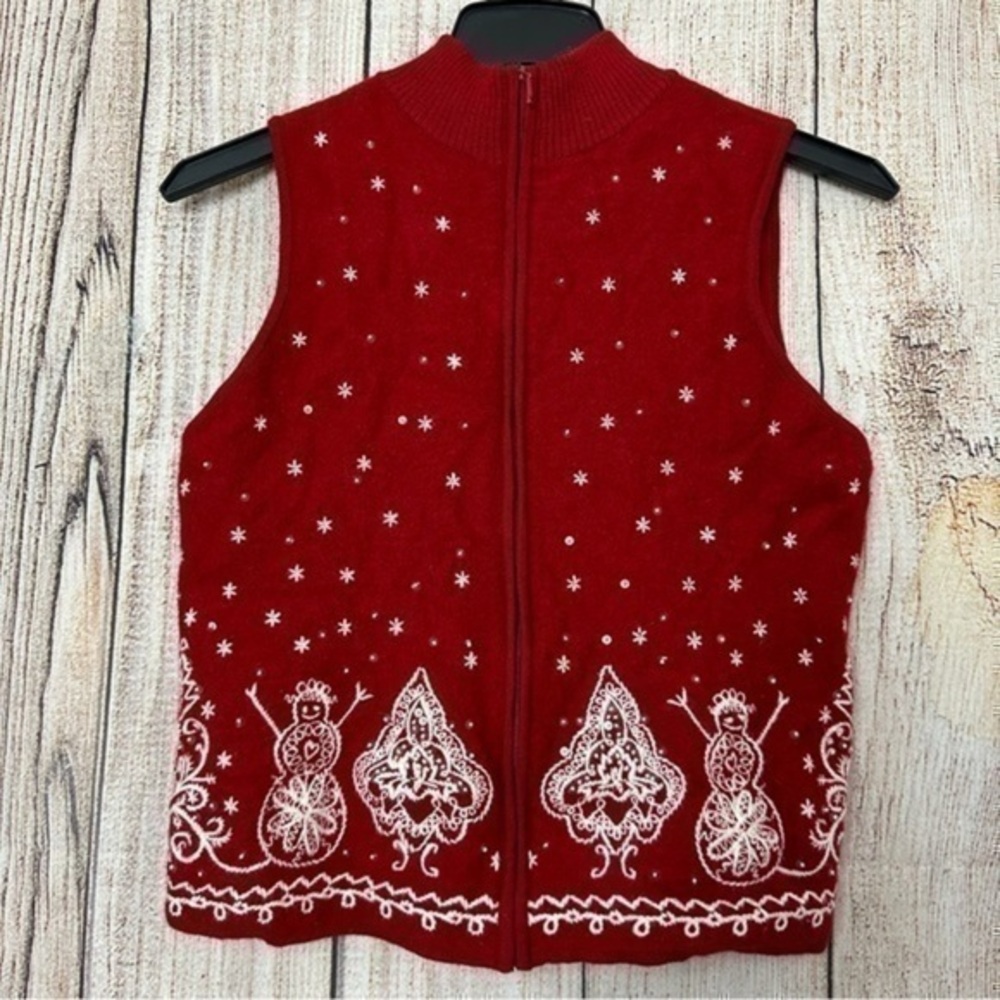 Talbots 100% Merino wool women's full zip Christmas vest size Large petite